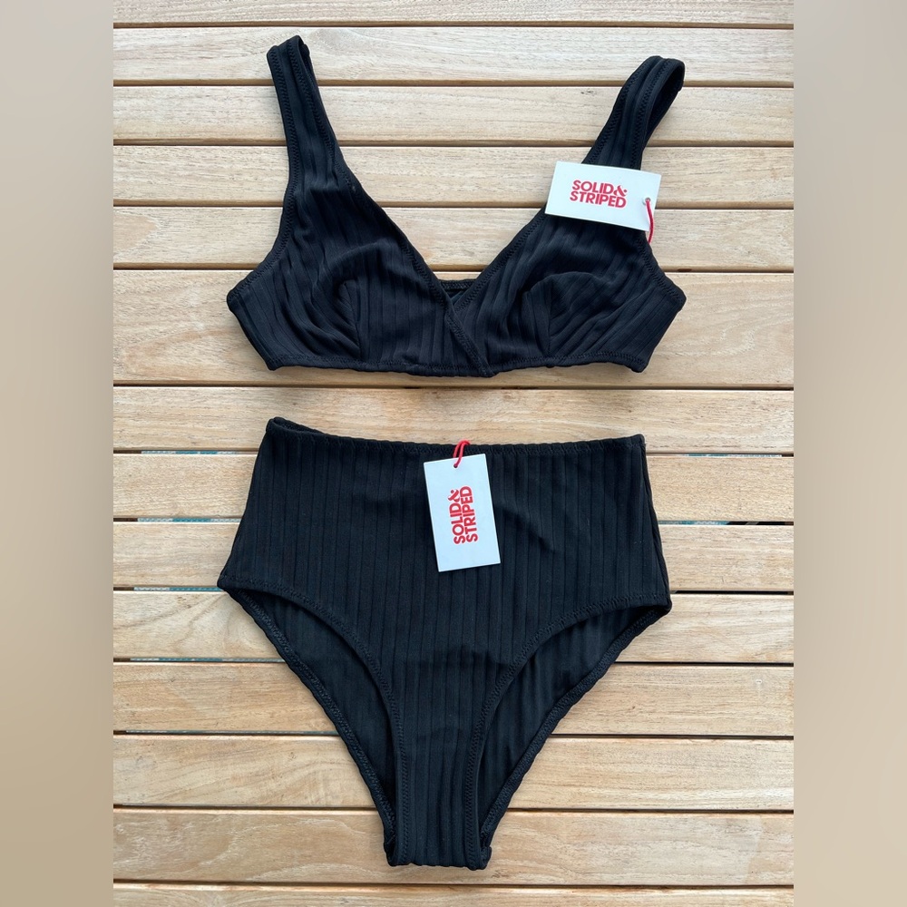 SOLID & STRIPED Black Ribbed High Waist Bikini